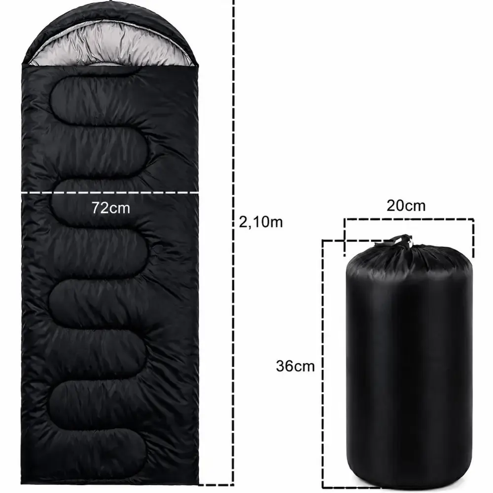 Saco de Dormir Camping Pesca Impermeável Confortável 2,10 x 72 CM c/ Capuz e Bolsa ZELT Verde — fotografia 11