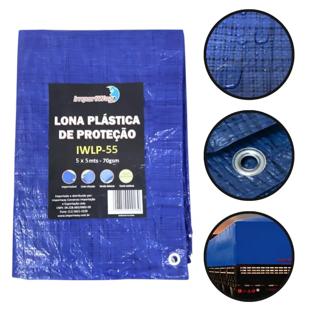 Lona Carreteiro 100 Micras Leve 5 x 5 Metros Azul IWLP55 IMPORTWAY — fotografia de referência