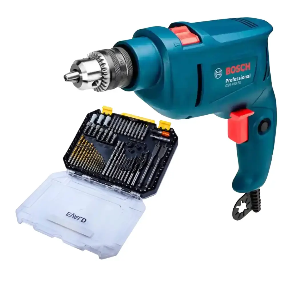 Kit furadeira industrial 3/8 pol 450W Bosch estojo de brocas bits 400 peças evald 110 V — fotografia de referência