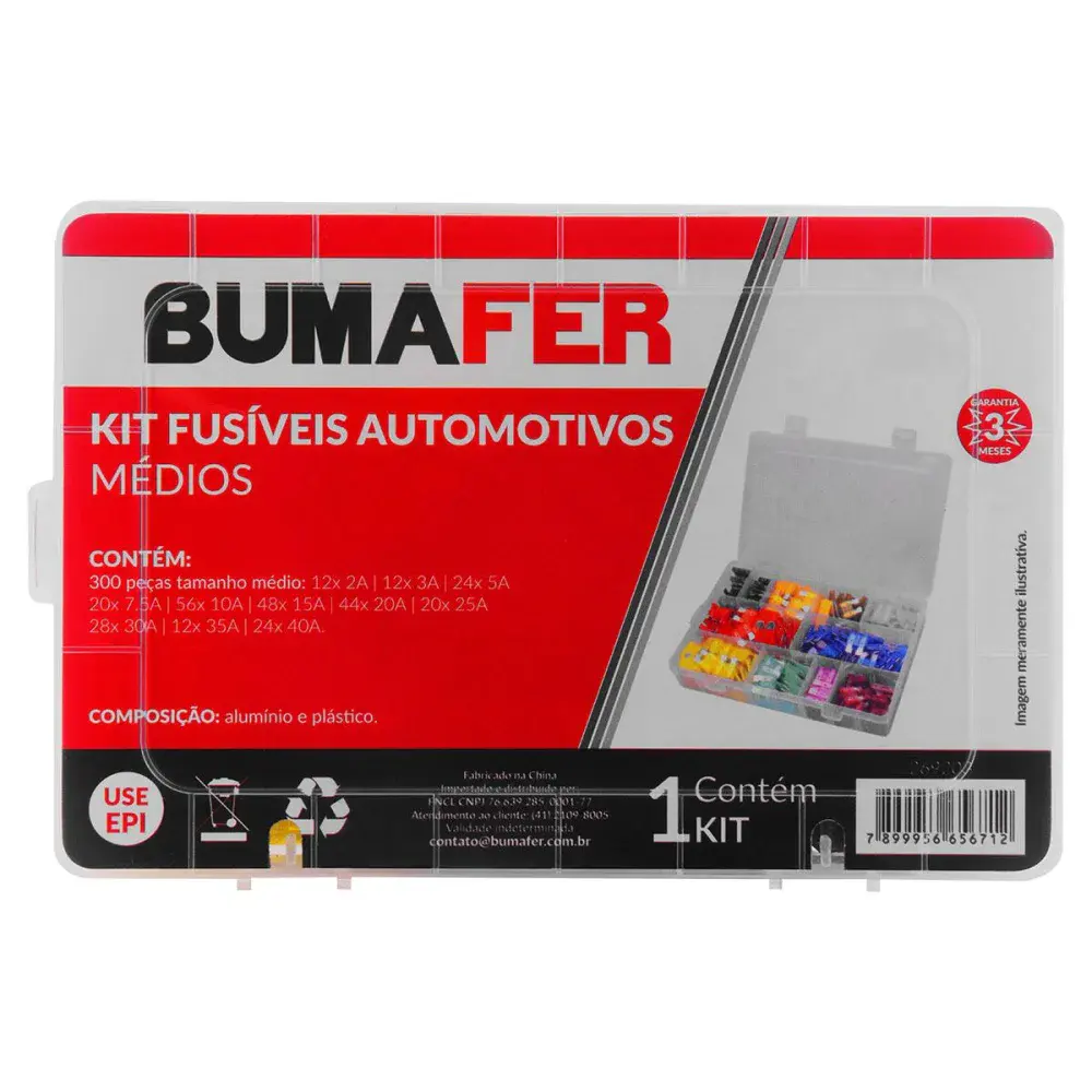 Kit fusíveis automotivos médios 300 peças Bumafer — fotografia 3