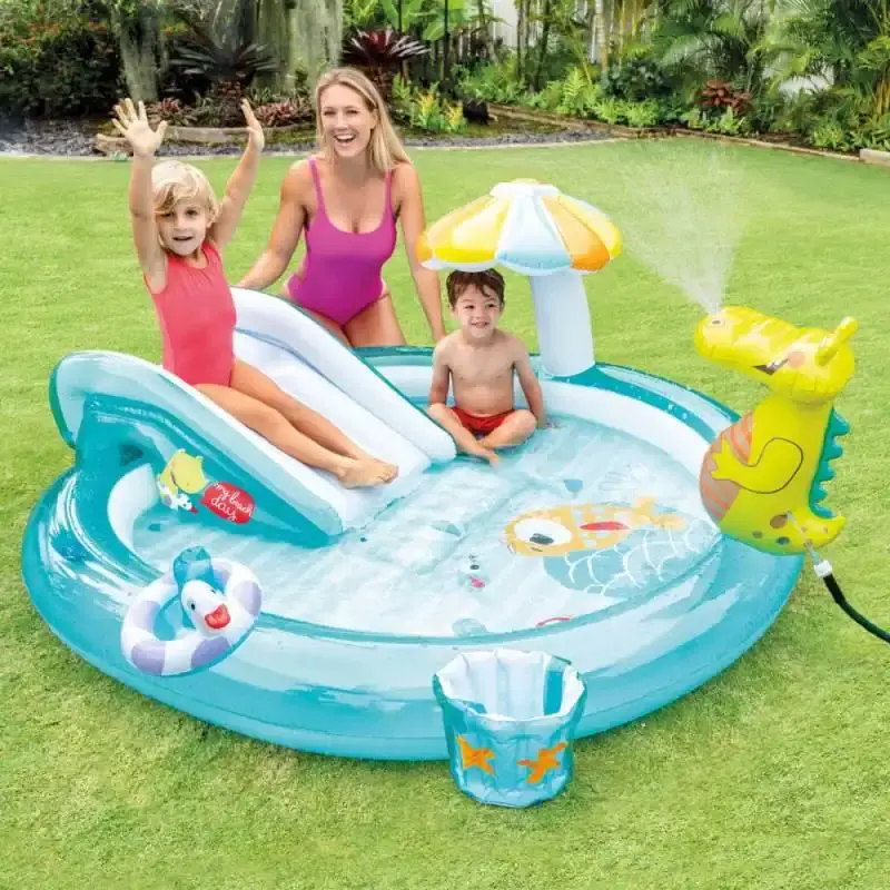 Piscina inflável playground infantil 160 litros com escorregador 57165 Intex — fotografia 2