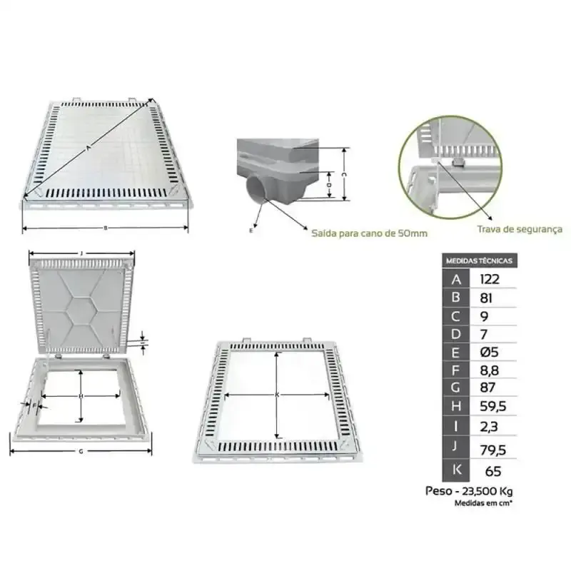 Tampão 80 x 80 CM Articulado com Grelha para Casa de Máquinas de Piscinas 3177 Cinza GDA — fotografia 6