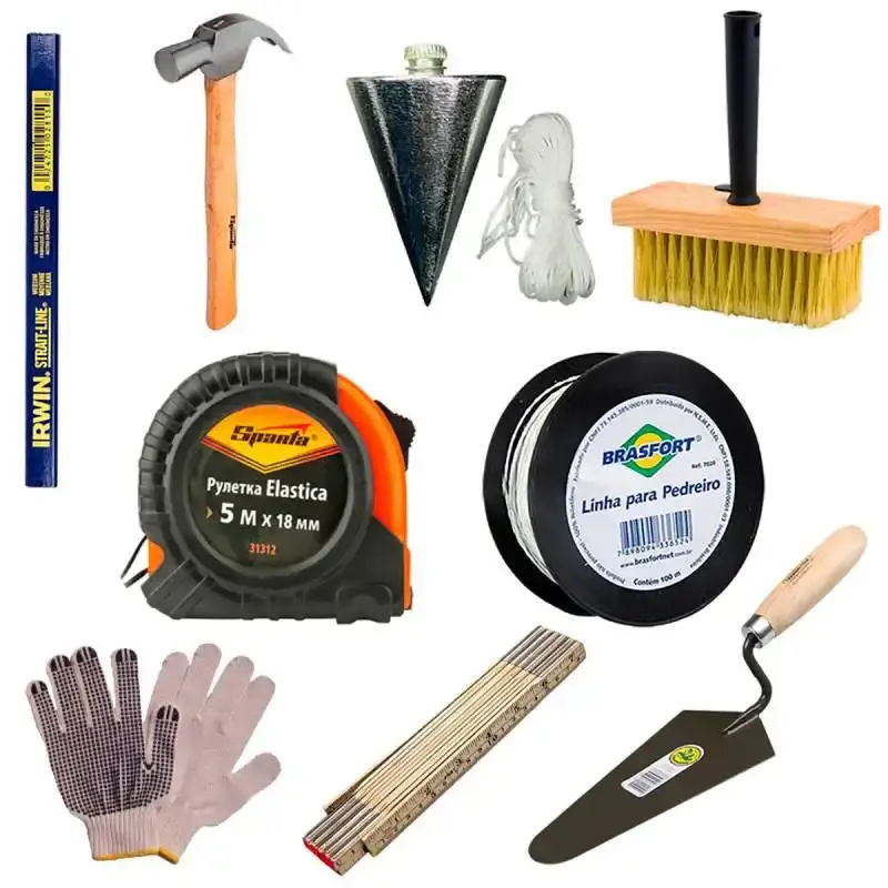 Kit pedreiro profissional com 9 peças completo — fotografia de referência