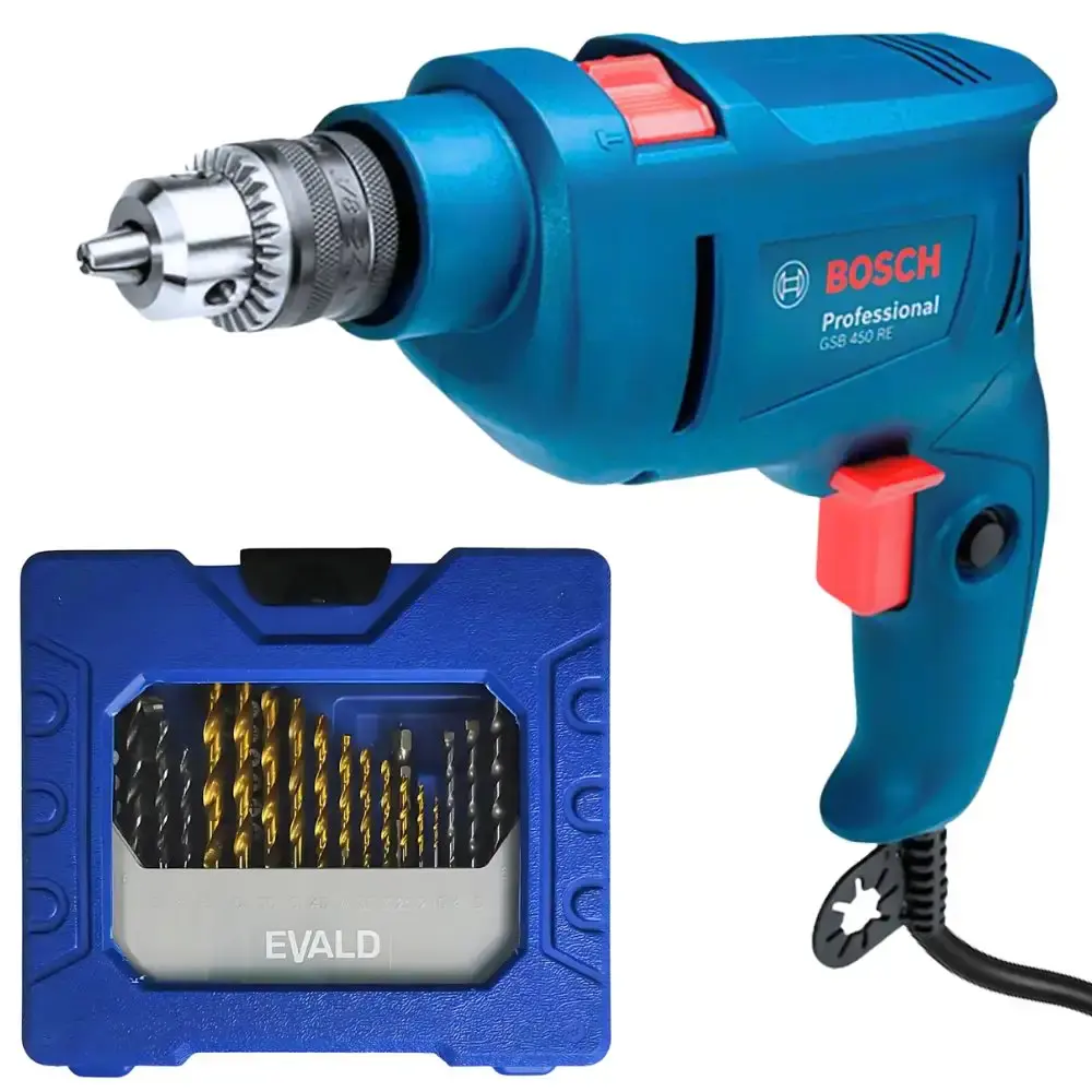 Furadeira de impacto 3/8 POL 450W com estojo 41 peças brocas e pontas evald 220 V Bosch — fotografia 3