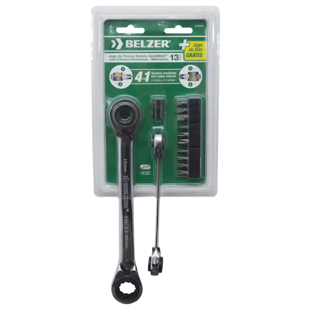 Jogo de chaves quadbox com bits 8-19MM 13 peç belzer Belzer/sata