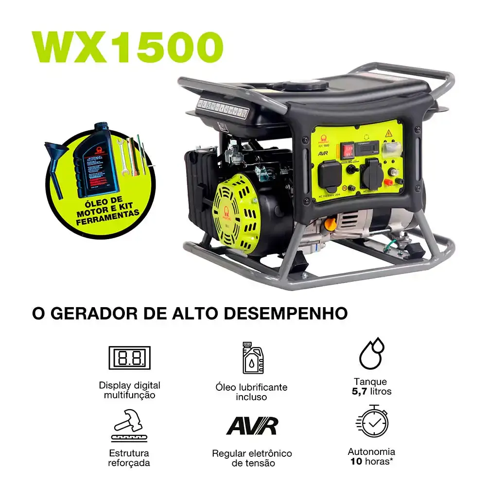 Gerador gasolina 1.5KVA digital com avr 4T WX1500 mono bivolt PR122MXI003I Pramac — fotografia 3