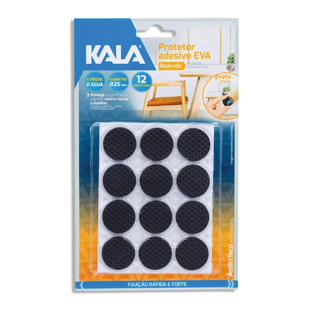 Protetor adesivo eva Kala preto redondo 25MM 12 pcs