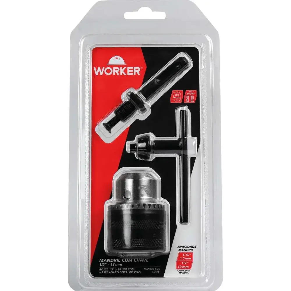 Mandril adaptador sds plus com chave 1/2 - 13 mm Worker — fotografia 9
