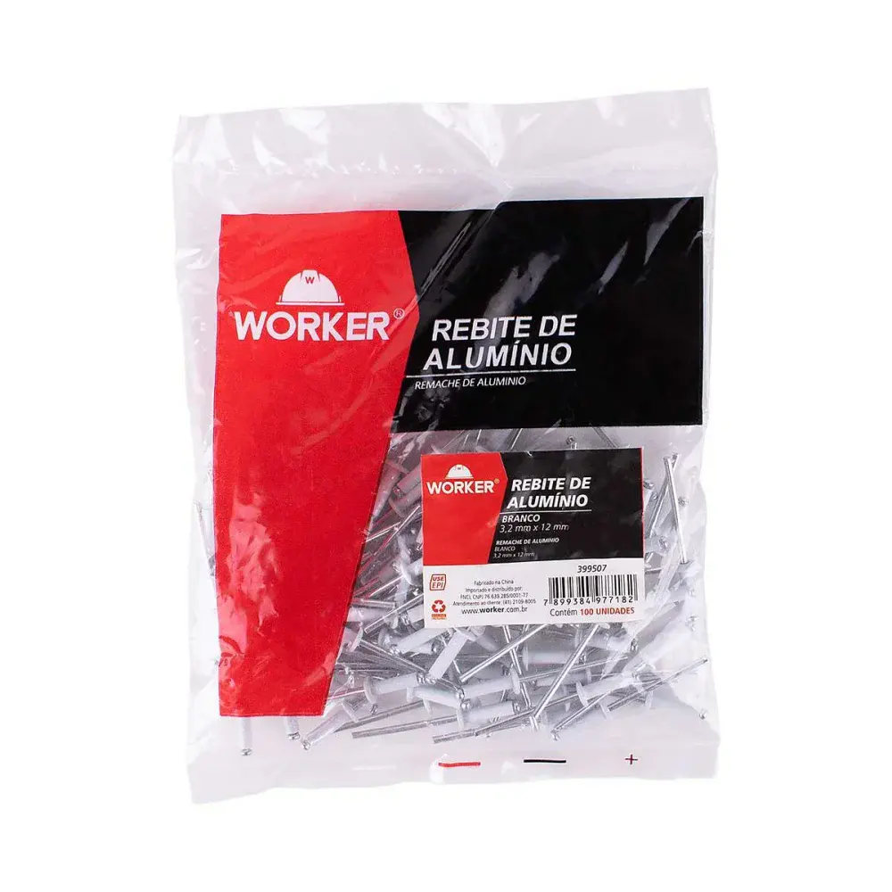Rebite de repuxo alumínio 3,2X12MM 100 peç branco Worker — fotografia 5