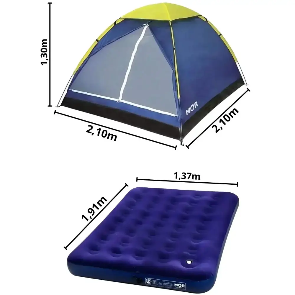 Barraca para camping iglu 4 pessoas com colchão inflável casal inflador mecânico Mor — fotografia 3