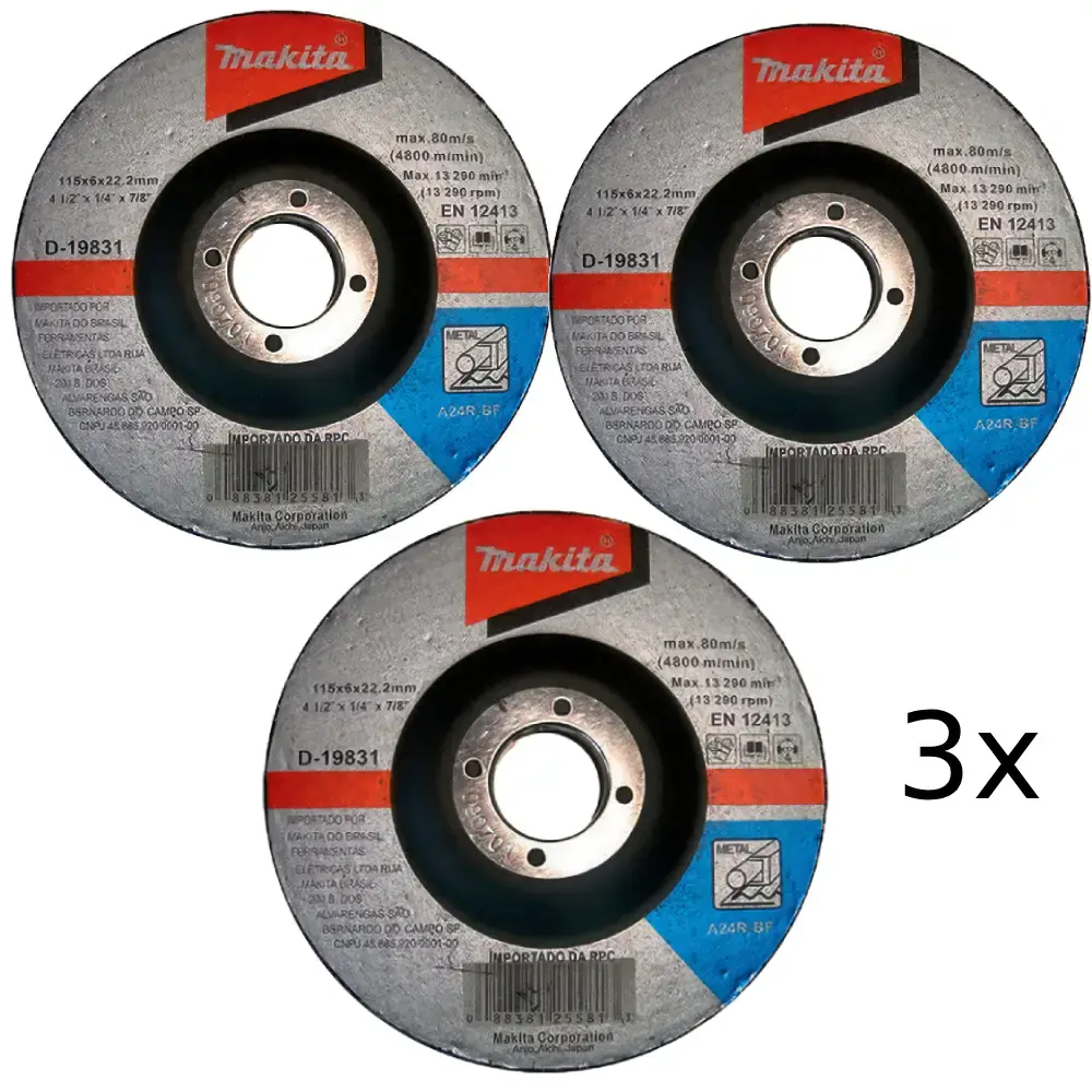 Disco de desbaste 4.1/2 POL 115 MM para metal D-19831 kit 3 unidades Makita
