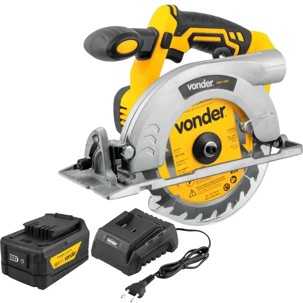 Serra circular 6.1/2 polegadas 18V com bateria intercambiável e carregador bivolt Vonder