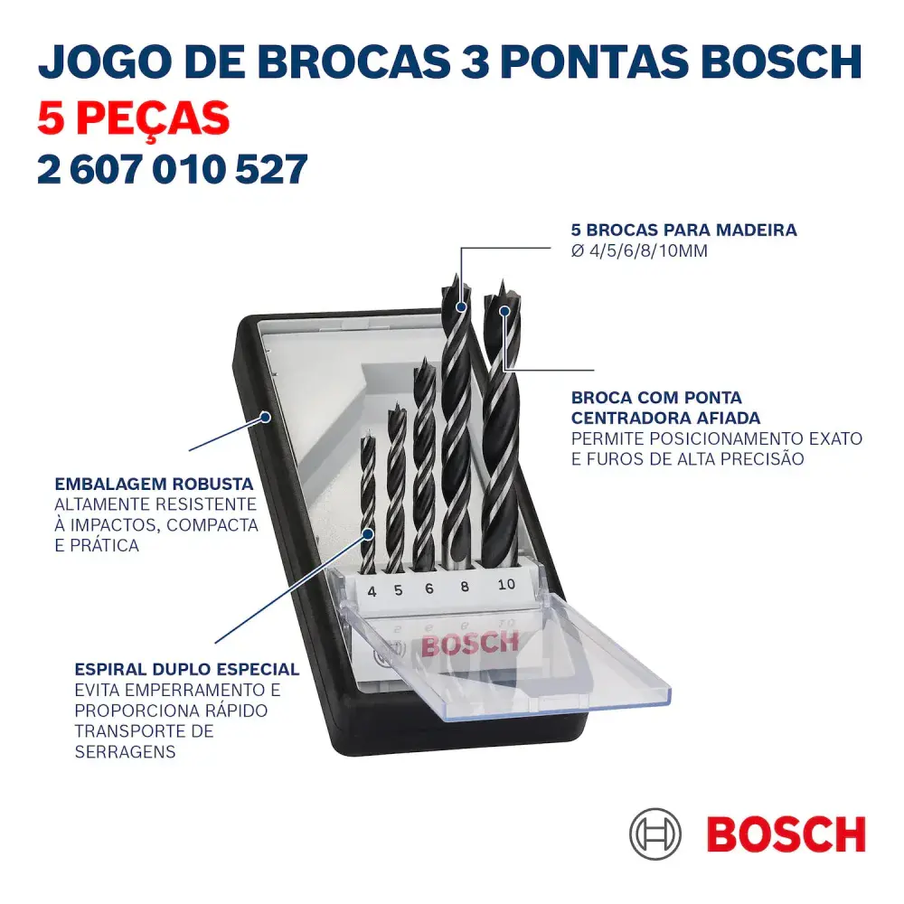 Jogo de broca para madeira 3 pontas robust line Bosch - 5 peç — fotografia 7