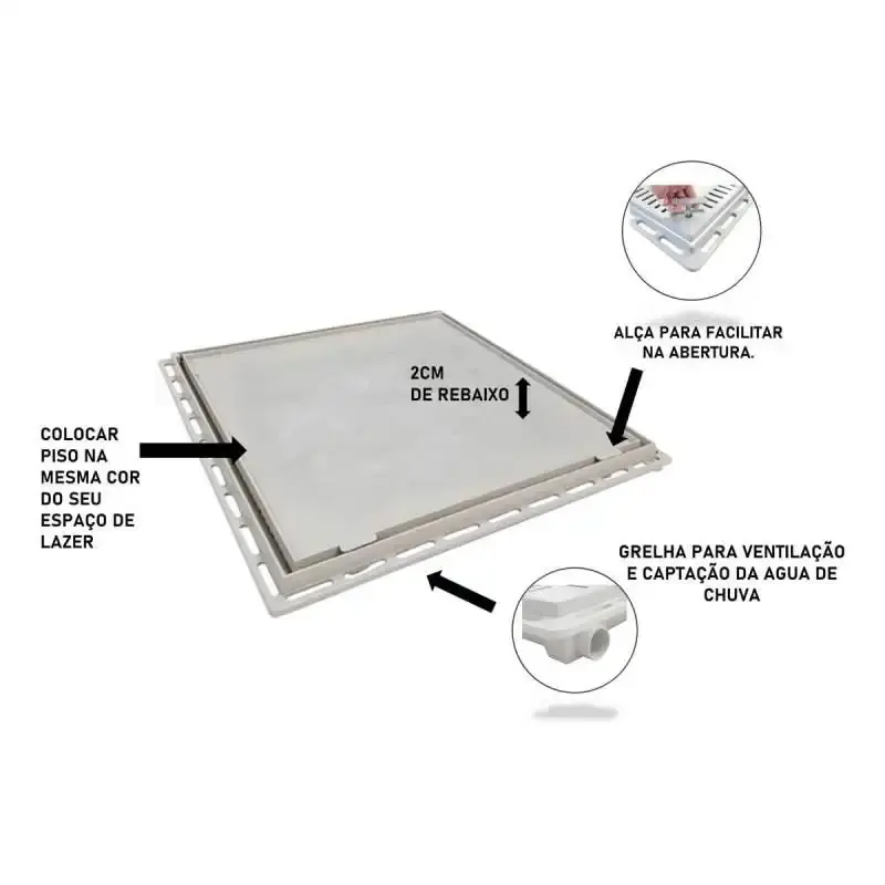 Tampão 90 x 90 CM Rebaixado Articulado Grelha Invisível Casa Máquinas Piscinas 371905 Marrom GDA — fotografia 6