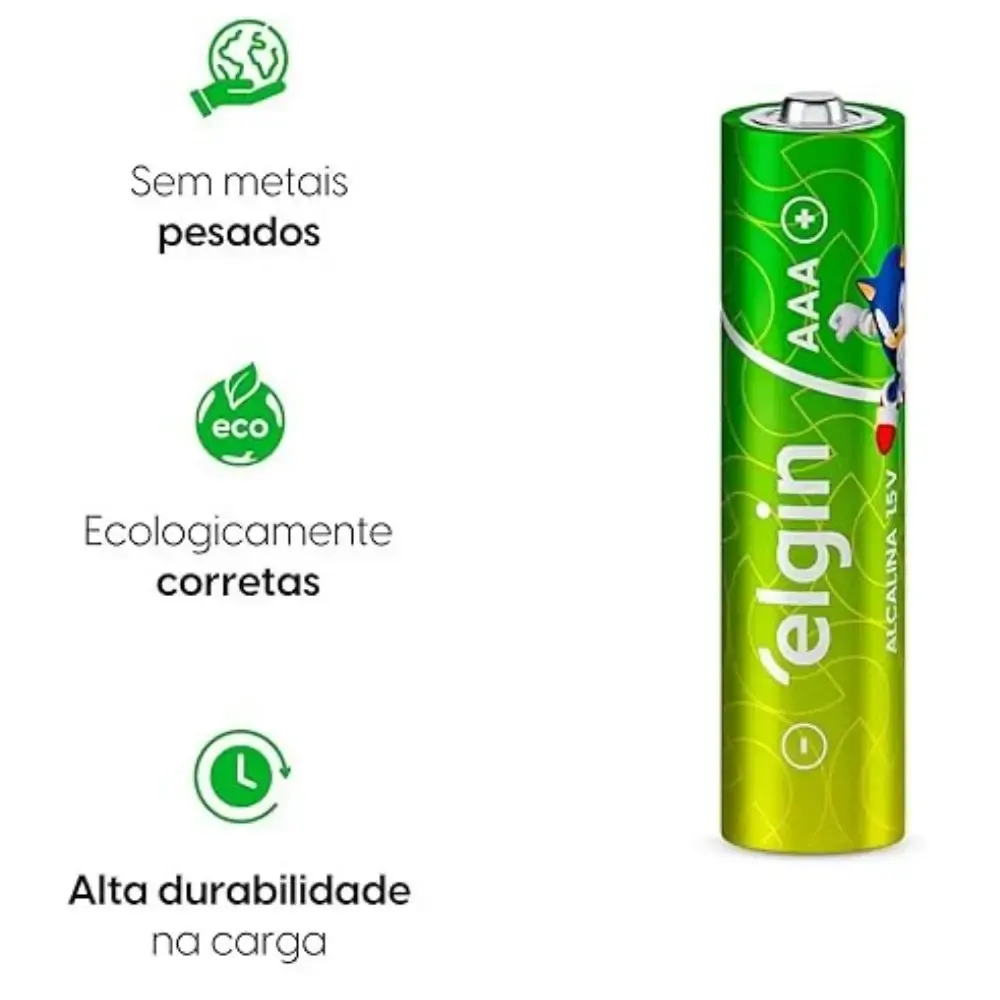 Pilha alcalina tipo palito 1,5V AAA 8 peças Elgin — fotografia 4