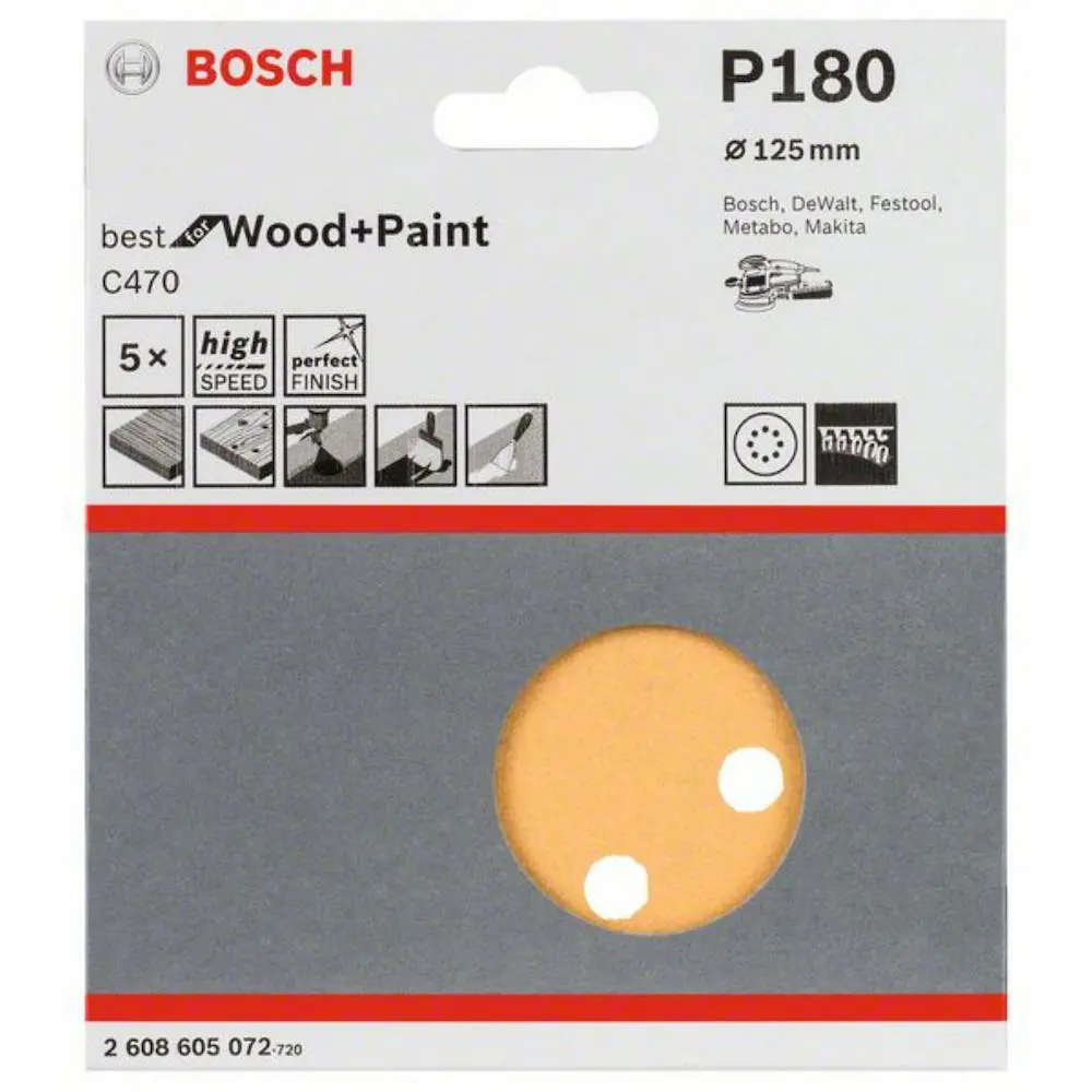 Disco de Lixa C470 Best for Wood&Paint 5 POL c/ Velcro Grana 180 com 5 Unidades BOSCH — fotografia 2