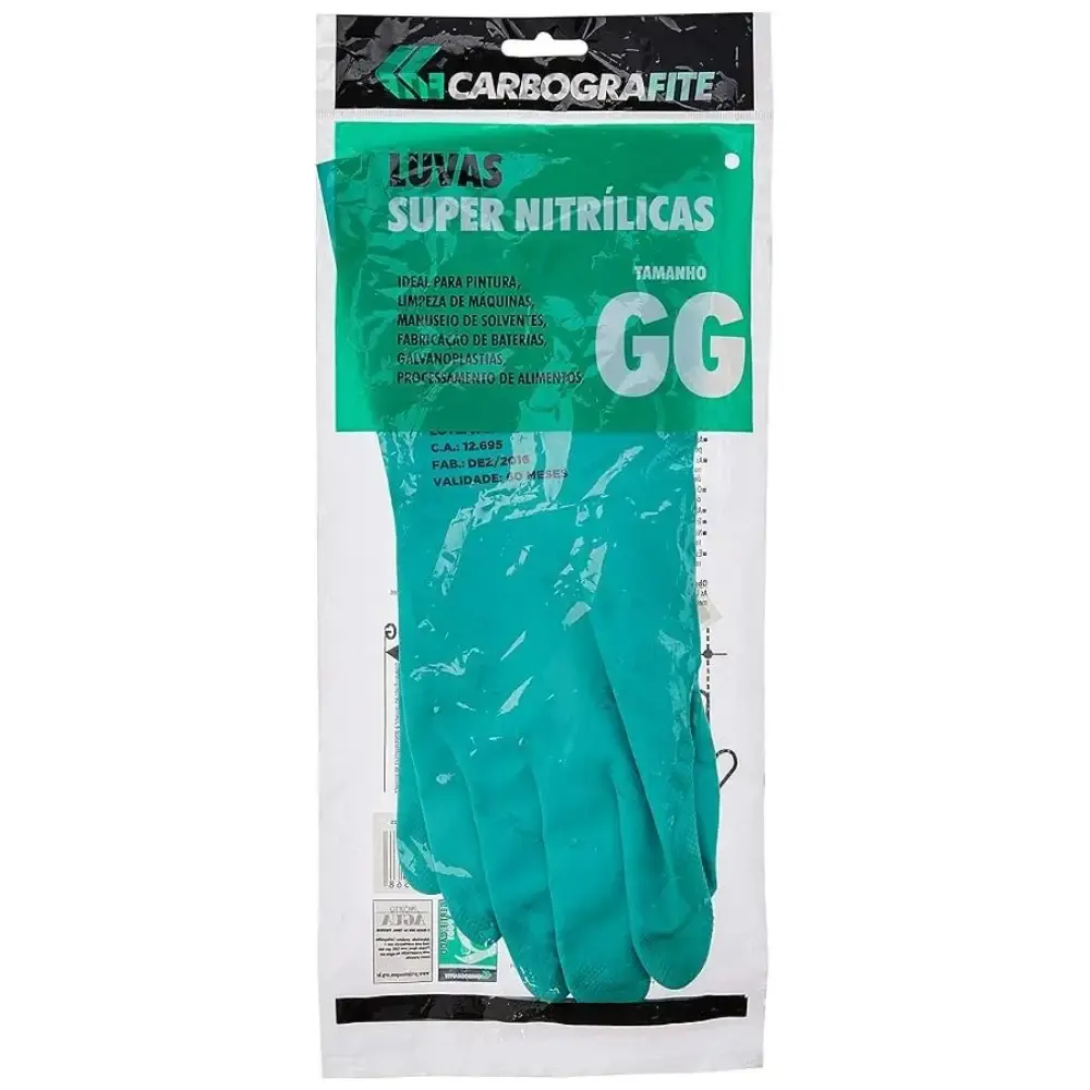 Luva nitrílica emborrachada forrada verde Carbografite GG — fotografia 5