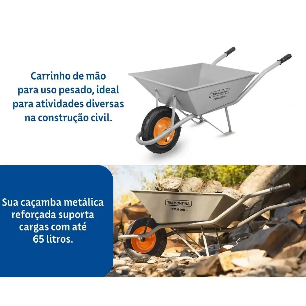 Carriola extra forte caçamba 65 litros chapa 20 e pneu com câmara Tramontina — fotografia 7