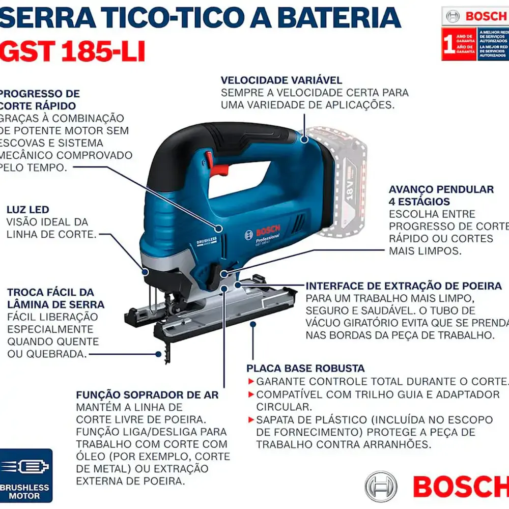 Serra tico tico à bateria GST 185-LI brushless sem carregador e sem bateria Bosch — fotografia 8