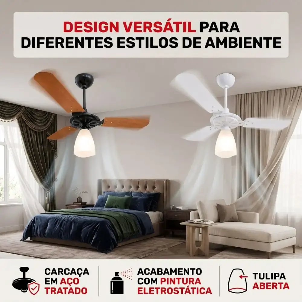 Ventilador de teto aeris 3 pás tulipa aberta casa LYS Marrom 220 V — fotografia 4