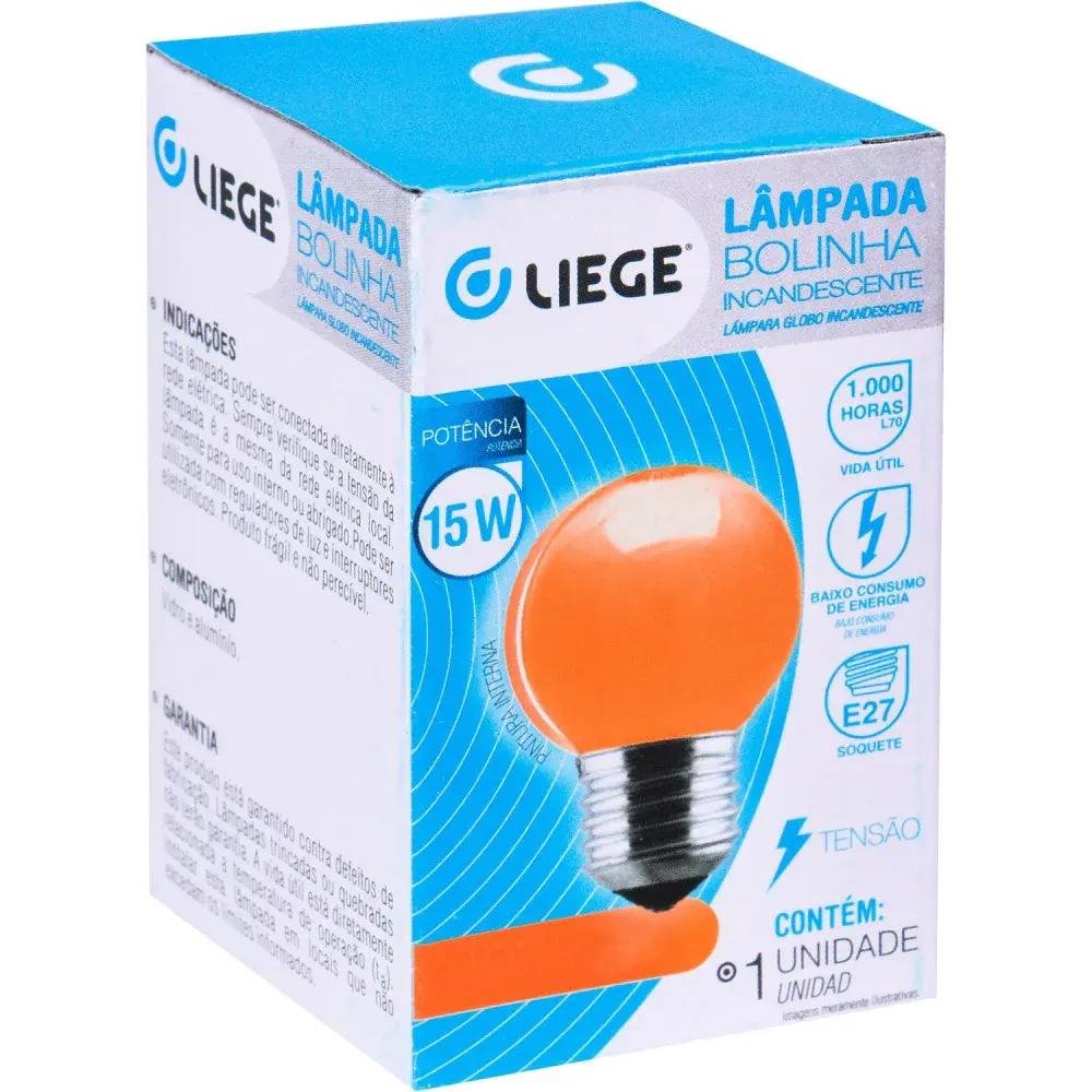 Lâmpada bolinha 15W E27 laranja incandescente 127V Liege — fotografia 3