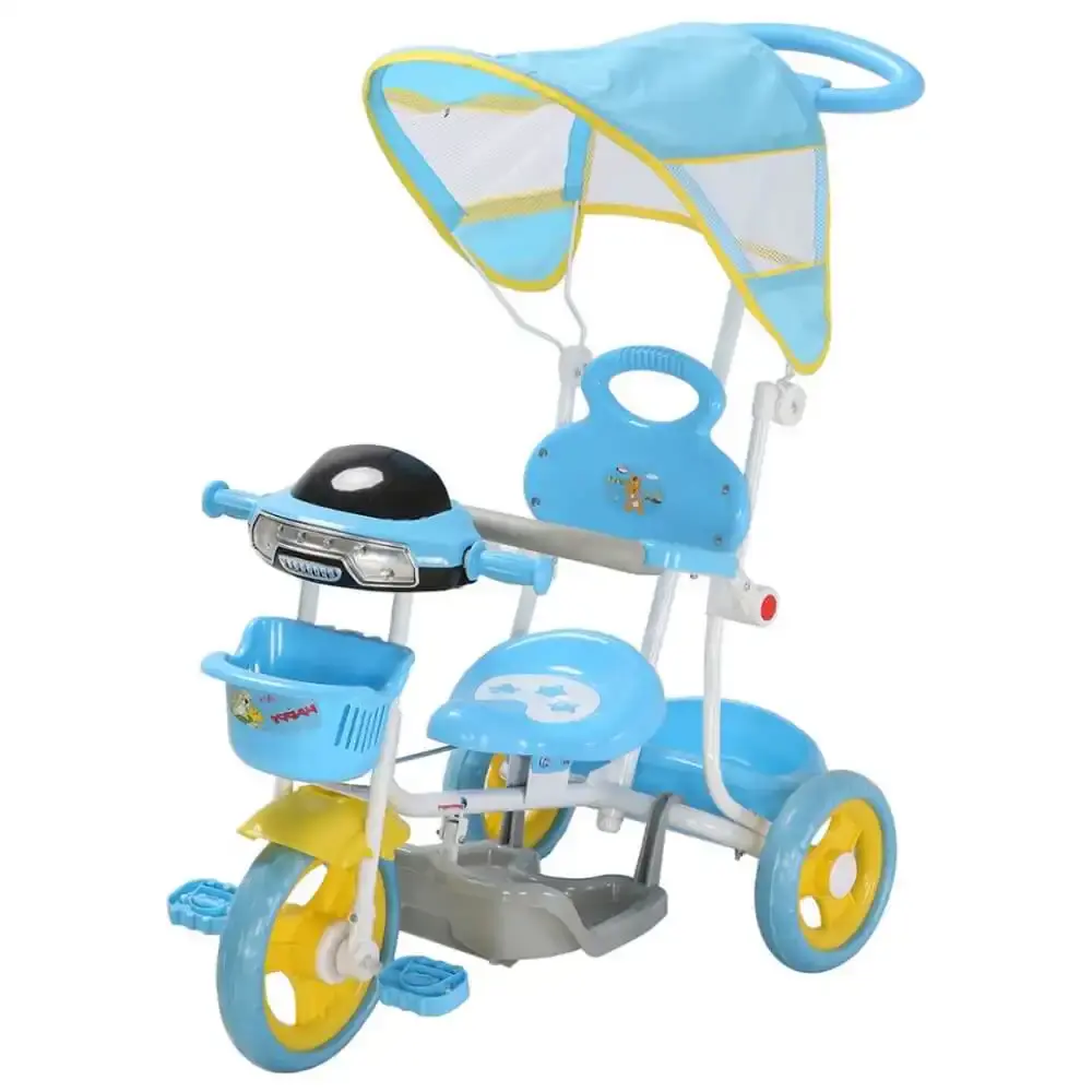Triciclo motoca infantil passeio azul com empurrador e cobertura BW003-A ImportWay