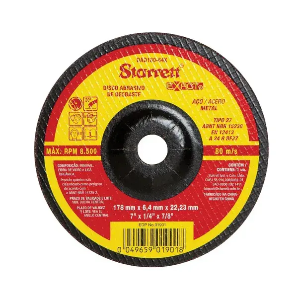 Disco abrasivo de desbaste 178MM DAD180-64X - Starrett