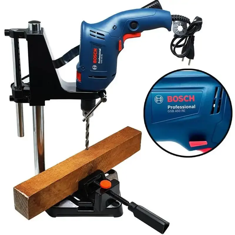 Furadeira industrial impacto 3/8 com reversão 450W GSB 450 RE Bosch + suporte 220 V — fotografia de referência