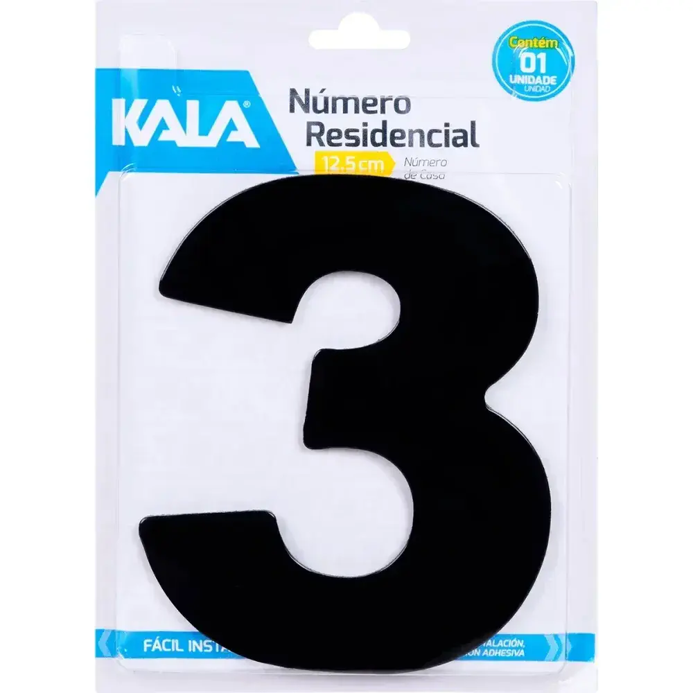 Número residencial N°3 preto 12,5CM Kala — fotografia 4