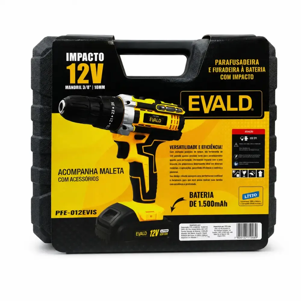 Parafusadeira furadeira bateria 12V com impacto bivolt PFE-012EVI Evald — fotografia 7