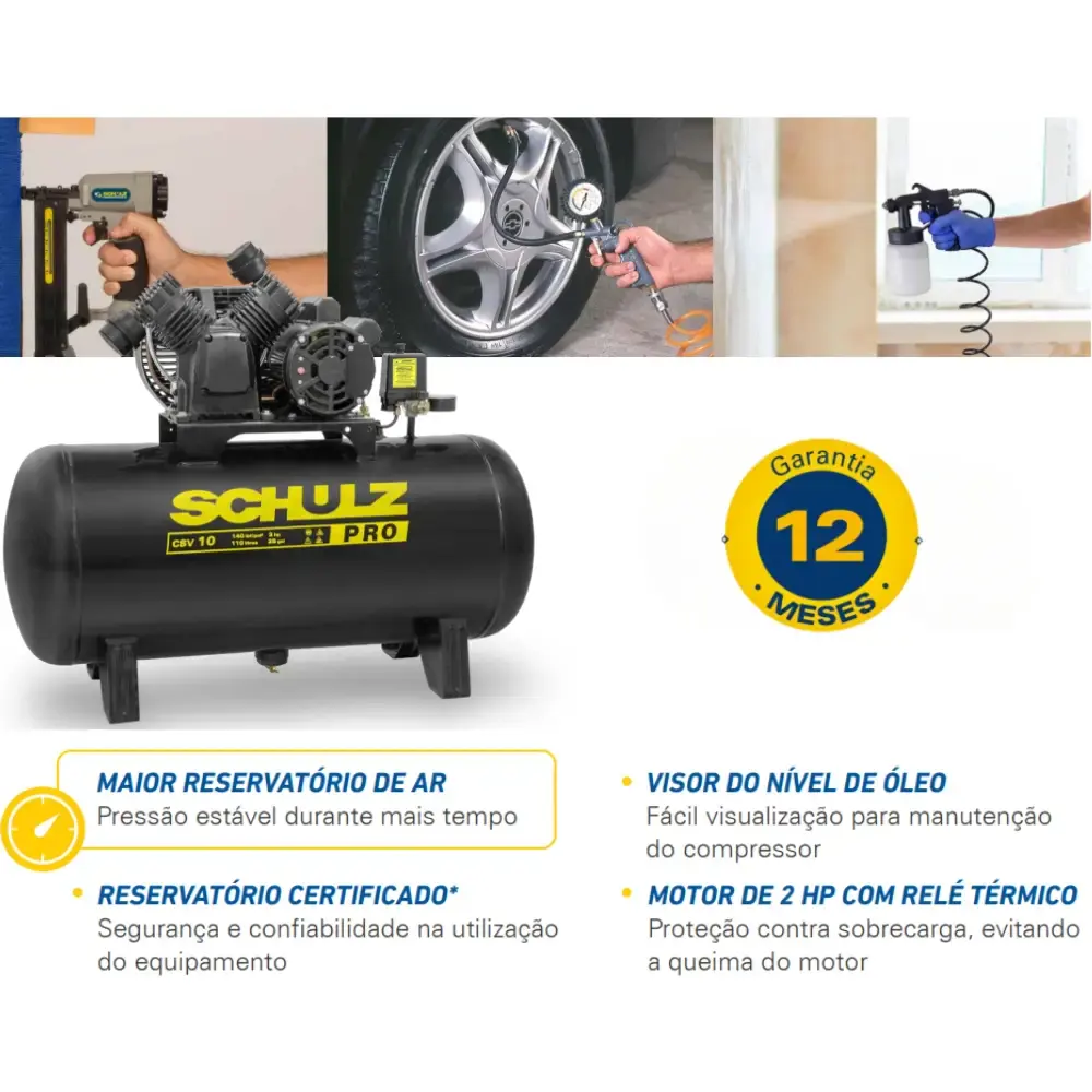 Compressor de ar 10 pés 110L 2 pistões monofásico 921.7753-0 Schulz 220 V — fotografia 2