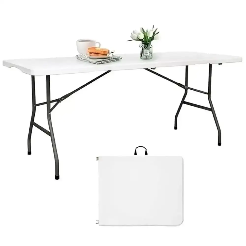Mesa Dobrável Vira Maleta com Alça 180 × 70 CM Portátil até 150 KG ZELT Branco — fotografia 2