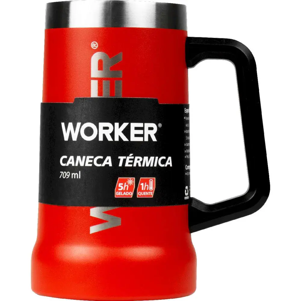 Caneca térmica vermelha 709ML sem tampa Worker — fotografia 7
