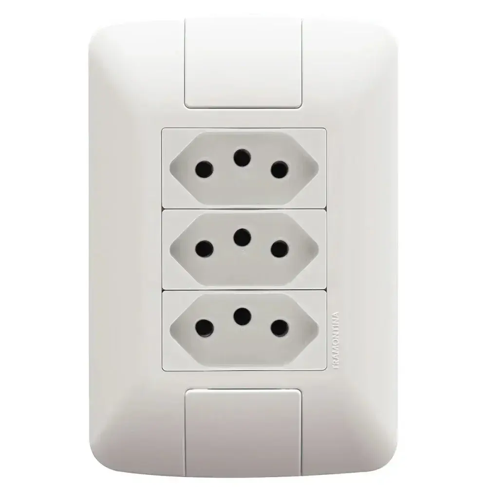 Conjunto de 3 tomadas 2P+T aria 20A branco 250V Tramontina — fotografia 2