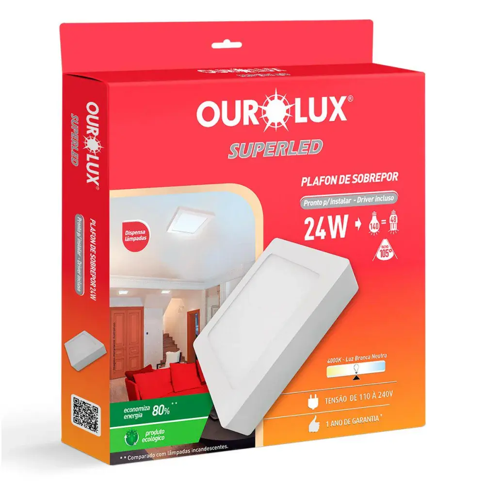 Painel led sobrepor 24W biv 4000K 30CM quadrado Ourolux — fotografia 2