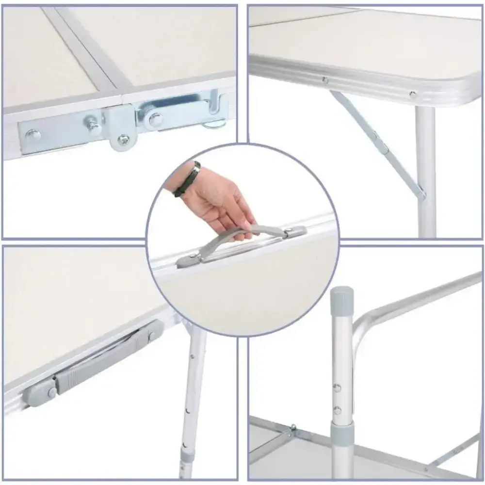 Mesa dobrável portátil alumínio e MDF tipo maleta 120X60 CM com 4 banquetas avulsas Zelt — fotografia 6