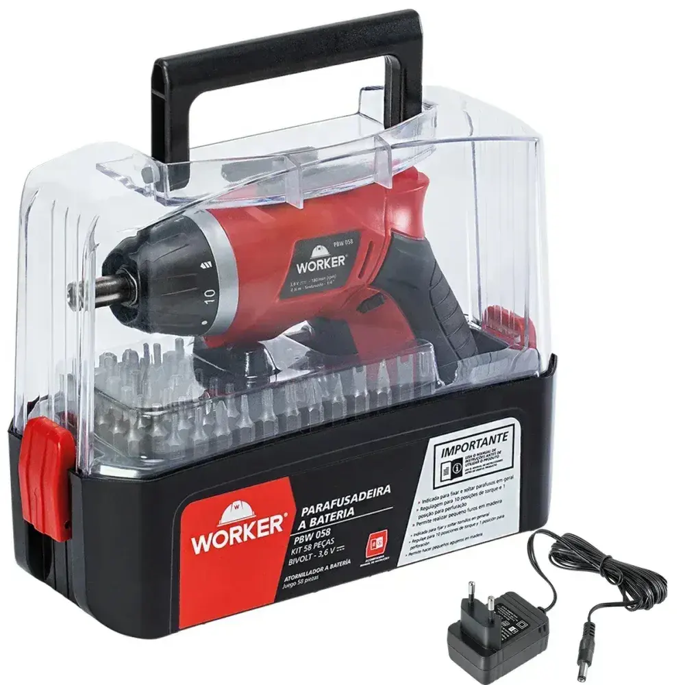 Parafusadeira furadeira a bateria 3,6V com 58 peç da Worker — fotografia 8