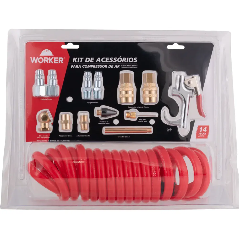 Kit acessórios para compressor de ar 14 peças Worker — fotografia de referência