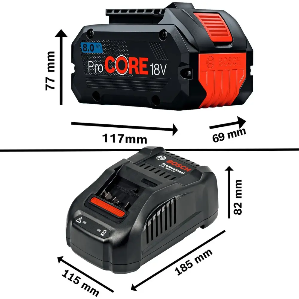 Kit 2 baterias procore 18V 8,0 ah e carregador GAL 1880 bivolt Bosch — fotografia 4