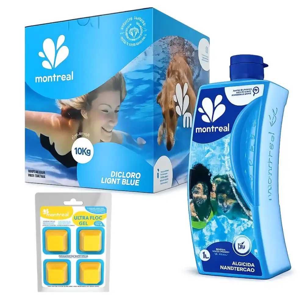 Cloro granulado piscinas 10KG cloro algicida 1L com clarificante em gel 4 pastilhas Montreal
