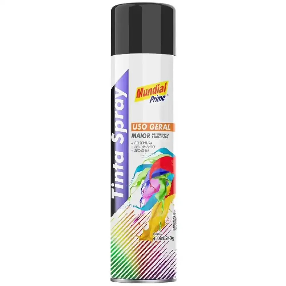 Tinta Spray Semi Brilho preto 400ml Mundial Prime