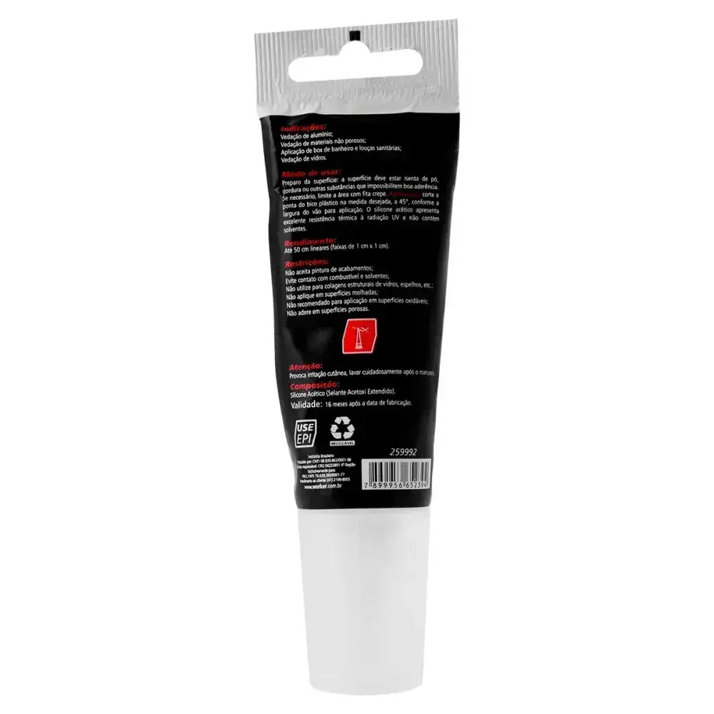 Adesivo de silicone acético incolor para uso geral 50G Worker — fotografia 6
