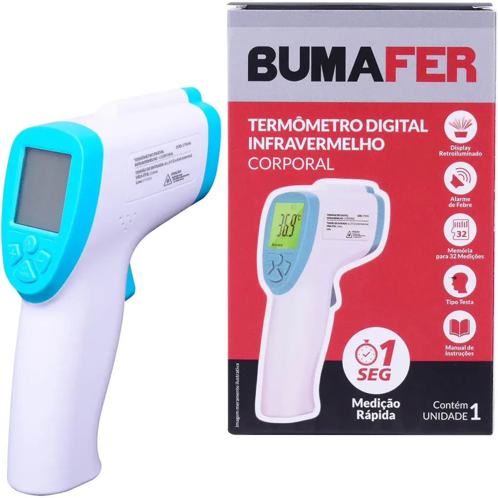 Termômetro de testa digital com infravermelho 30MM Bumafer