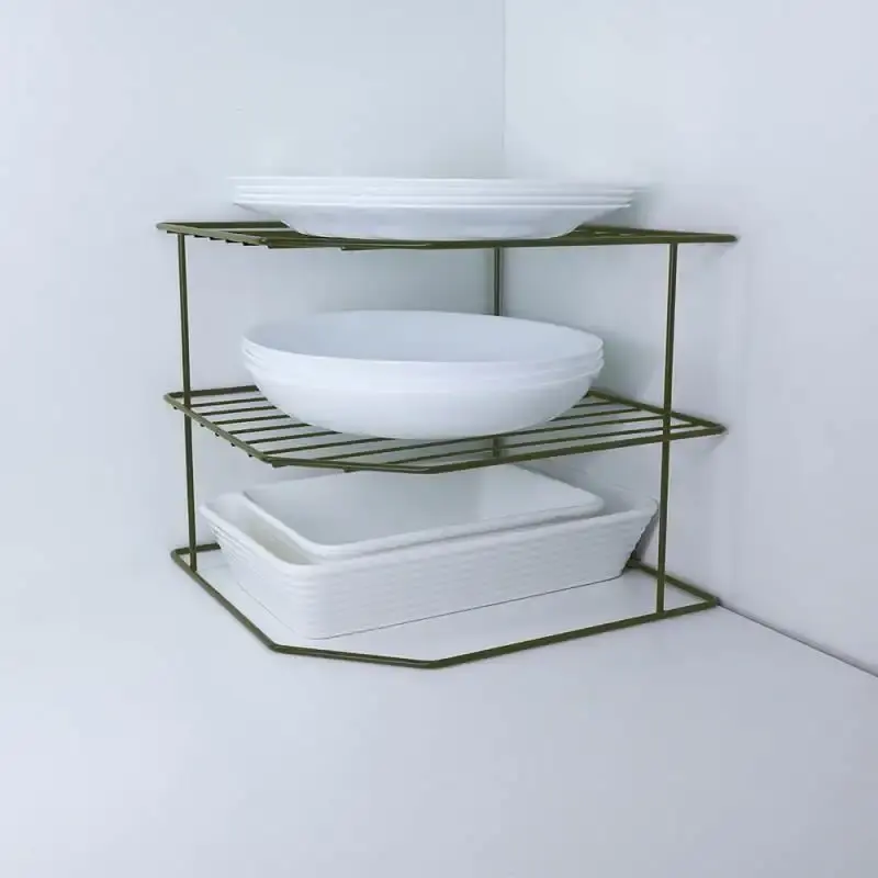 Organizador porta pratos horizontal viena 3 níveis em aço verde oliva 990844 BEL BEL FIX — fotografia 3