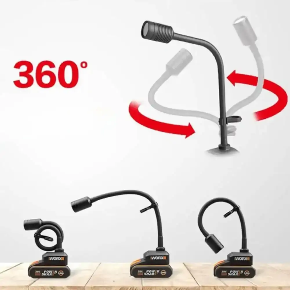 Luminária flexível LED 300 lumens 20V sem bateria WX028.9 Worx — fotografia 4