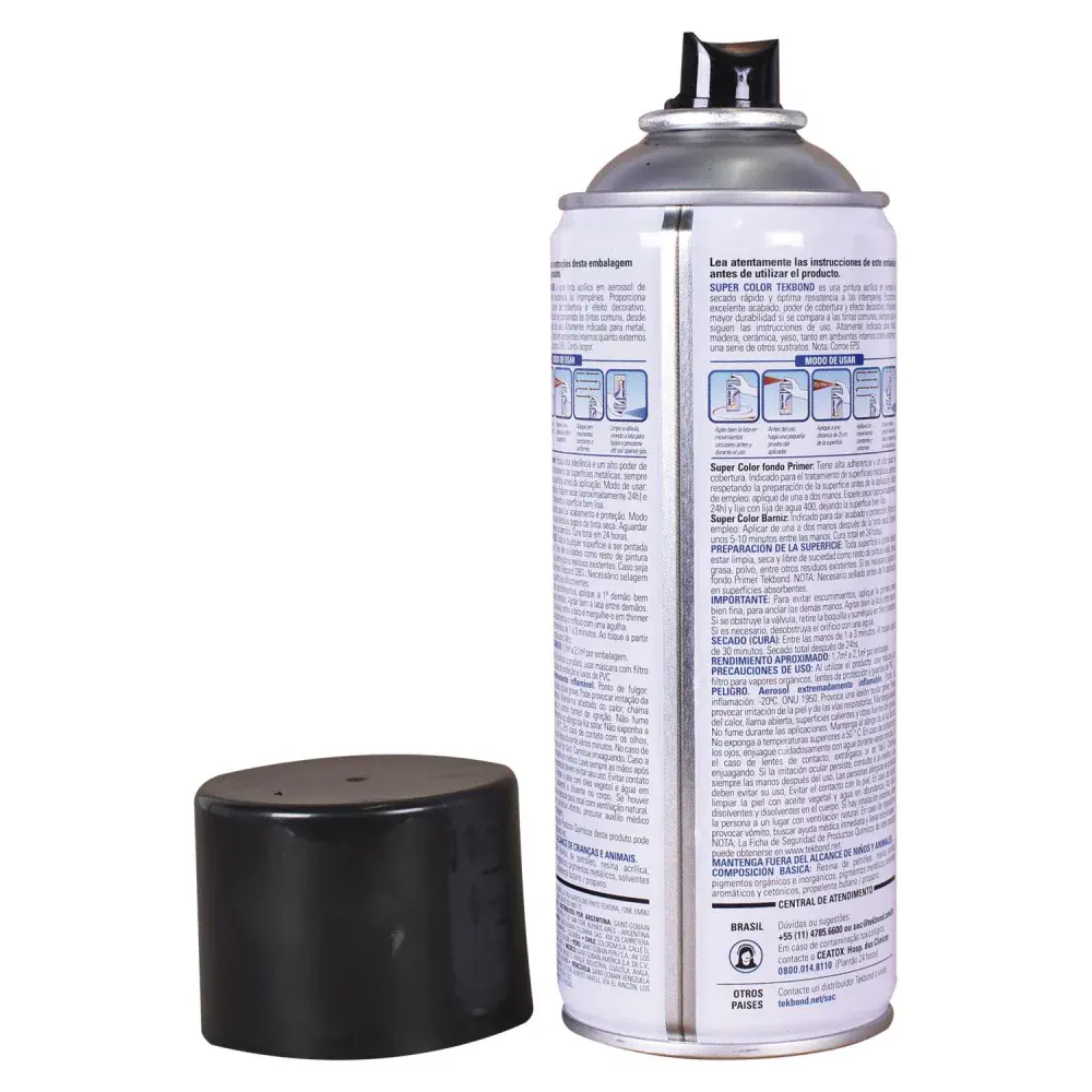 Tinta spray super color preto brilho 350ML Tekbond — fotografia 3