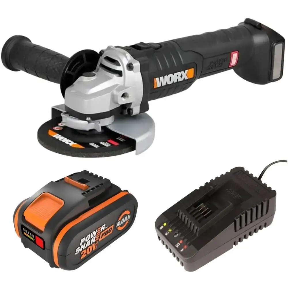 Esmerilhadeira angular brushless com bateria 20V 4,0AH e carregador bivolt worx Positec