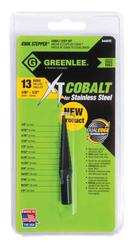 Broca escalonada modelo 1/8–1/2 haste 3/8 Greenlee