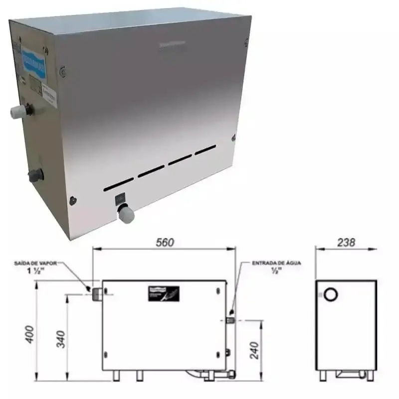 Gerador de Vapor Inox Para Sauna 6KW Monofásico 220V c/ Quadro Analógico SODRAMAR 220 V — fotografia 4