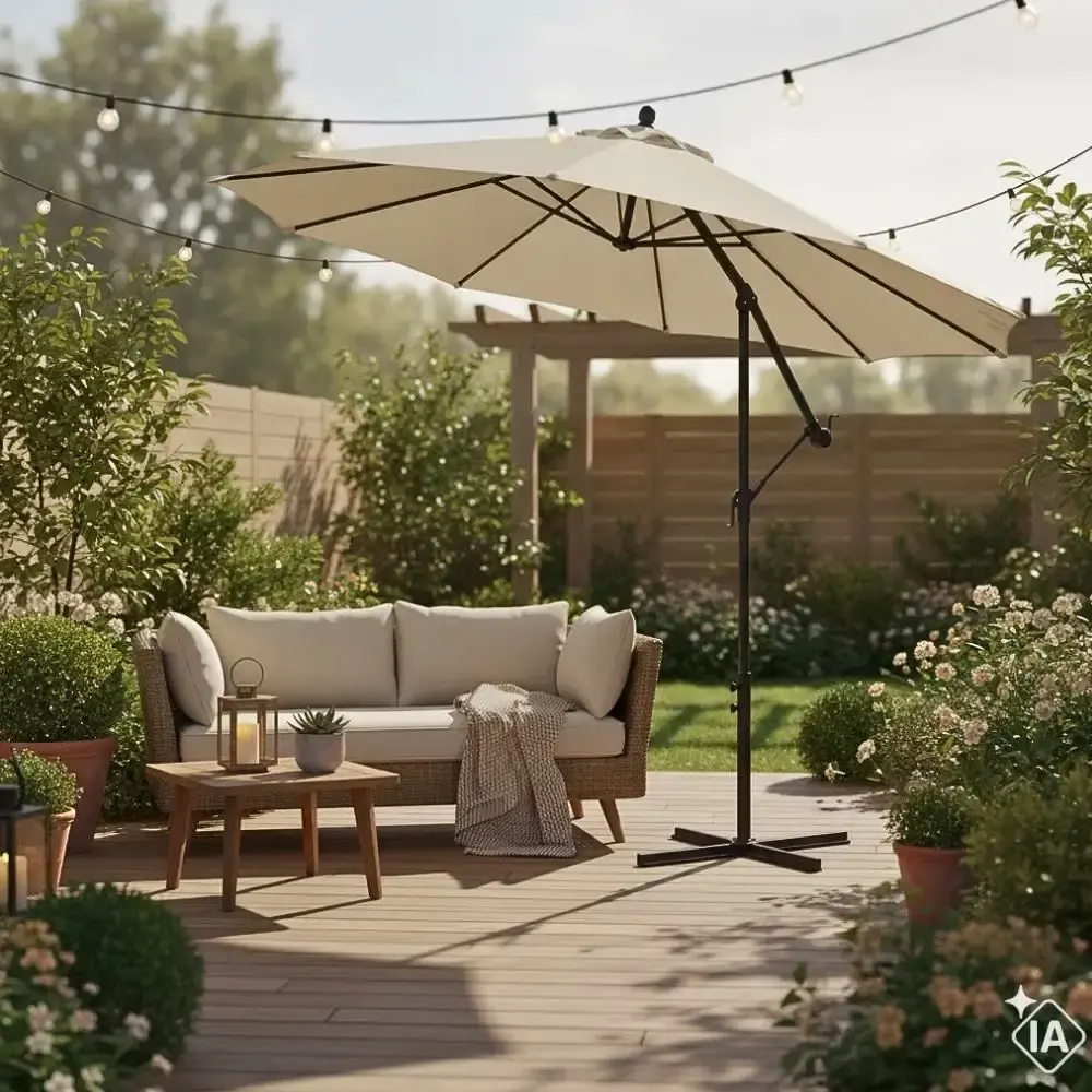 Ombrellone lateral suspenso para jardim 3,0 m com manivela casa LYS Marrom — fotografia 5